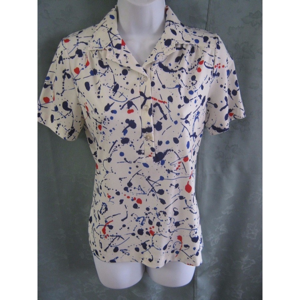 Vintage KoKo Knits of Calif. Paint Splatter Print Top Size Small Pullover